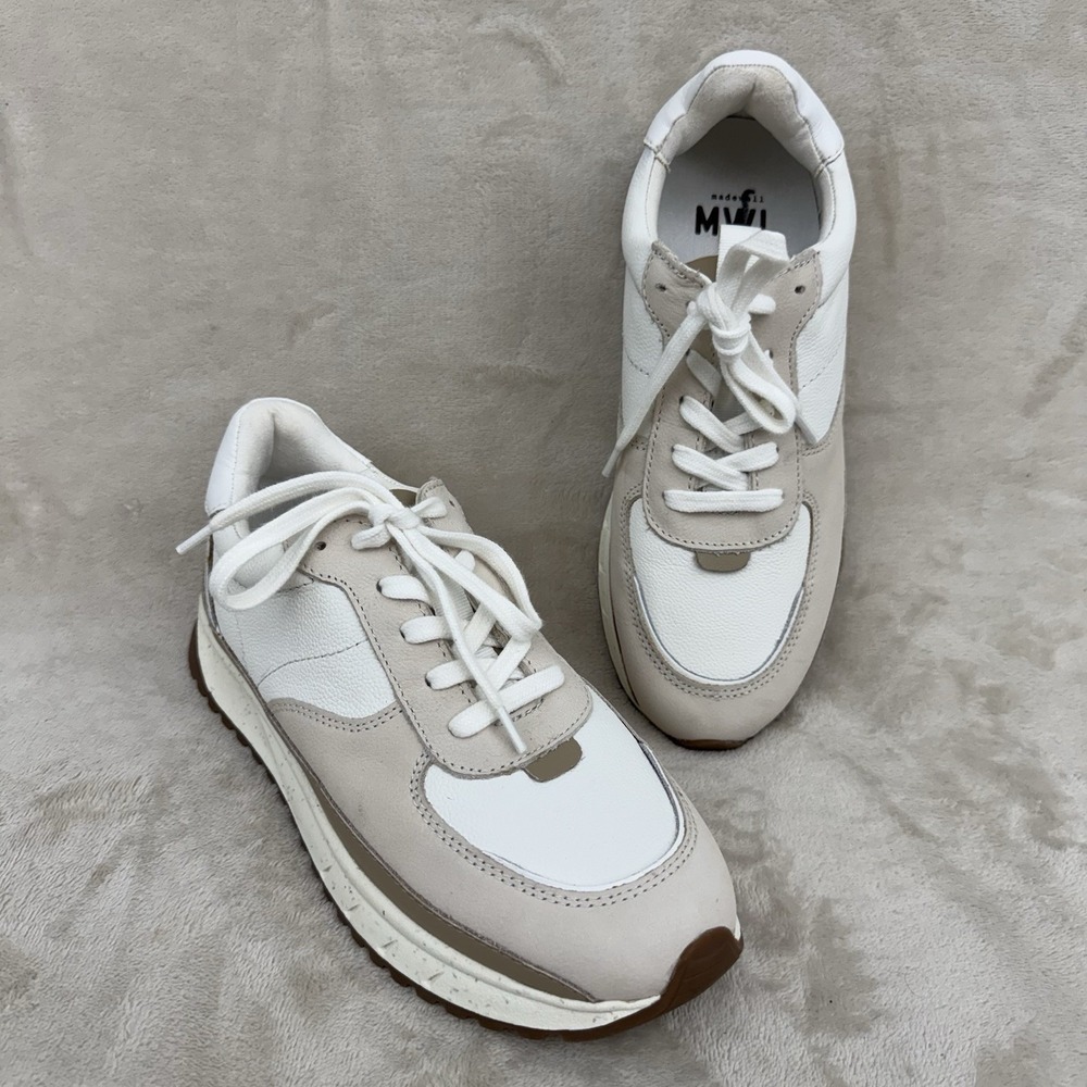 Madewell MWL Kickoff Trainer Leather Sneakers Women 8.5M Antique Cream MB857